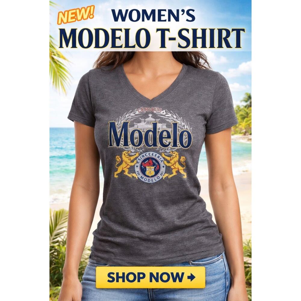 Lucky Brand X Modelo Women's Cerveza Logo Graphic V-Neck T-Shirt Sz (S)